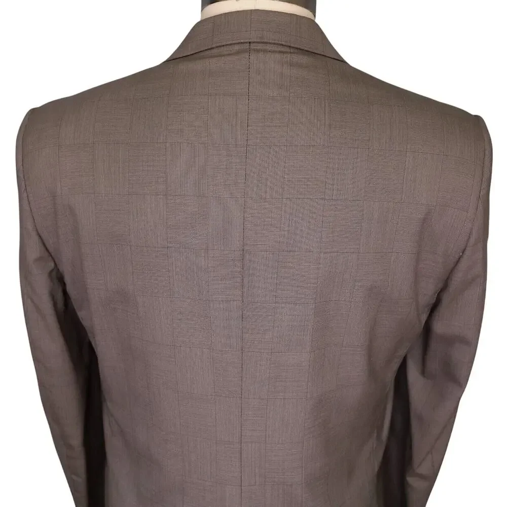 Burberrys Sport Coat Mens 43L Wool Beige Taupe Plaid Jacket Lined Blazer Vintage